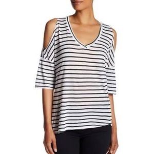 Stateside Black white striped cold shoulder tee M